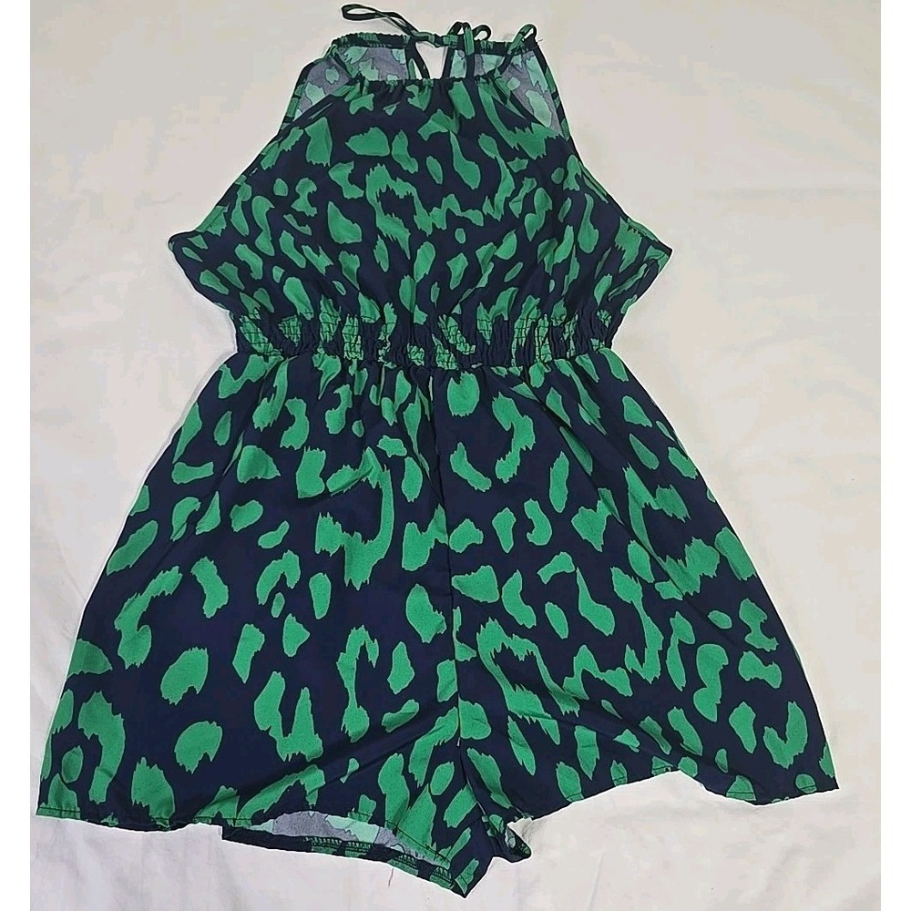 Shein Curve Women's 0XL Shorts Romper‎ Navy Blue/Green